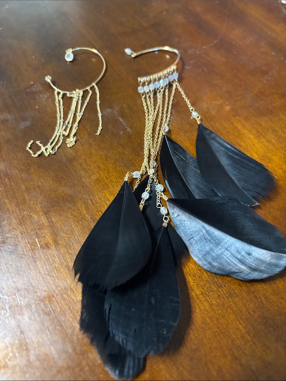 Gold-Tone Black Feather Dangle Earrings